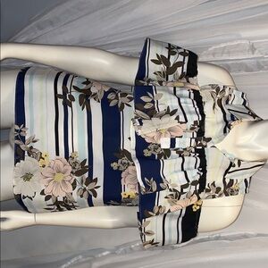 Guess Floral Striped Blouse - Blue, Black, White